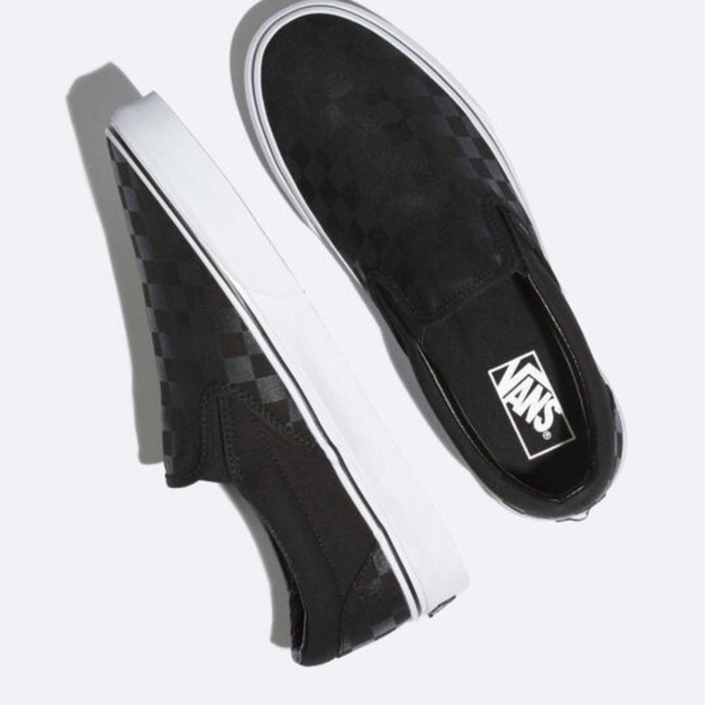 VANS CHECKERBOARD SLIP-ON BLACK & BLACK SHOES - Picture 3 of 10